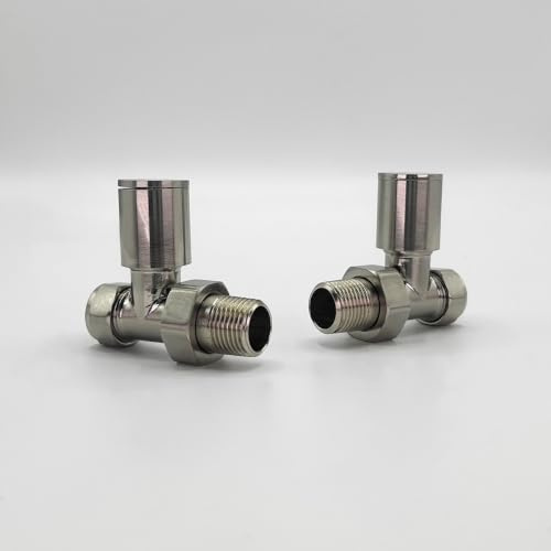 Lux Heat Straight Brushed Nickel Manual Round Radiator Valve Set