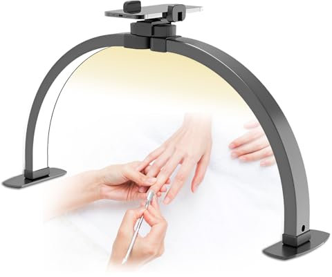 Halbmond-Lampe, 29 Zoll Faltbares Halbmondlicht Nagel Schreibtischlampe mit Handyhalter, 38W Nageltechniklicht für Schönheit/Wimpern/Tattoos/Basteln, 3 Farbmodi 10 Helligkeiten