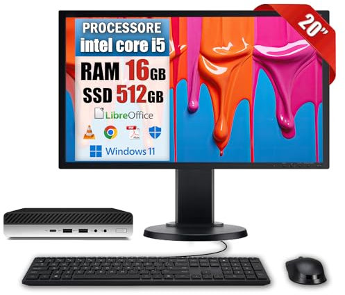 Betazon Postazione Completa • Pc MINI Desktop i5 • Ram 16Gb SSD 512Gb • Monitor 20 HD • Win 11 e Libre Office • Compreso di Monitor, Mouse e Tastiera (Ricondizionato) (Bundle i5-6th 16/512)