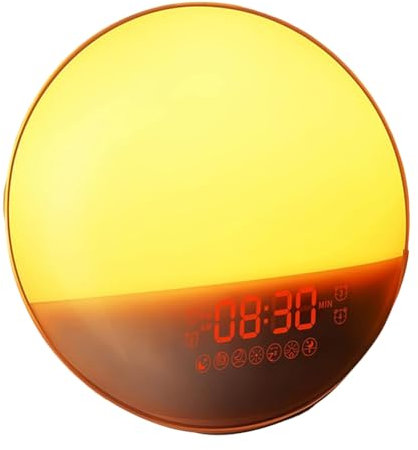 Juqoyue Sonnenaufgangswecker, Wecklicht, Doppelwecker, FM-Radio, 7 Farben, Nachtlicht für Schlafzimmer