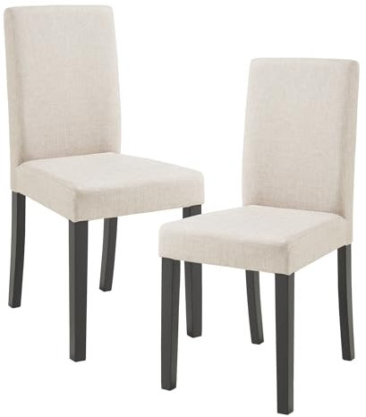 [en.casa] Conjunto de 2 Sillas de Comedor Hamburg Set de 2 Sillas de Cocina Elegantes y Acolchadas con Respaldo Alto Madera Tela 89 x 43 x 54 cm - Beige