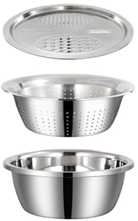 Stainless Steel Bowl Set - Washing and Grated Basket for Vegetables, Multifunctional Bacinella Stainless S | Bowl Bowl for Ginger and Cheese for Cooking in Set, Multifule Stainless Steel Basin