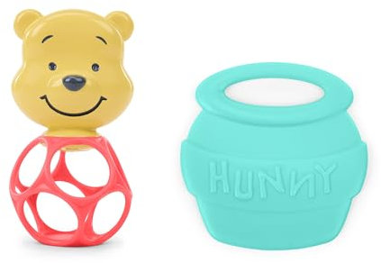 Bright Starts Disney Baby Mordedor y Sonajero Winnie The Pooh Hunny & Shake, juguete para cochecito ideal para llevar a todos lados, para recién nacidos y mayores