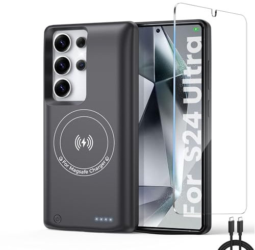 For Samsung Galaxy S24 Ultra Battery Case, Real 10000mAh Charging phone case Portable Power Bank Case with Magnetic Wireless Charging,Protective Charger phone case with battery pack Black