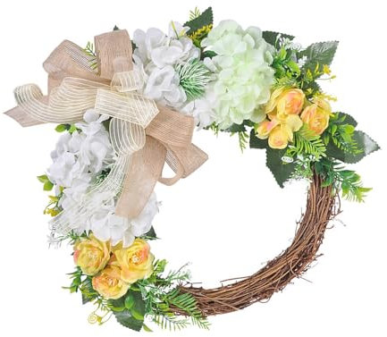 Corona de Navidad para colgar en la puerta, decoración artesanal, ratán natural, letrero de bienvenida de Navidad para fiestas en el hogar
