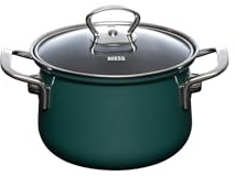 Riess, 0653-007, Topf mit Glasdeckel Ø 20cm, TEAL, Emaille, Vol. (rec.): 3,5 Liter, Made in Österreich, LBH: 28,1x21,7x18,9cm, 1,760kg, Induktionskocher kompatibel, Gasherd geeignet, Ofenfest
