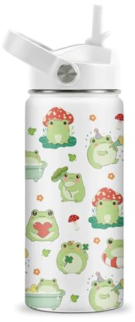 ROVOZAR Frog Water Bottle - Frog 16oz Stainless Steel Water Bottle with Straw - Cute Frogs Insulated Cup for Girls Boys - Frogs Kids Tumbler for School, Sports, Travel