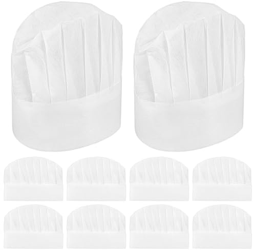 oruola 10 Stück Kochmütze Kinder, Kochmütze Einweg, 25× 18cm Kinderkochhut | Kinderkochhaube, Verstellbare Kochmützen Vliesstoff für Küche Hausarbeit Restaurant Catering Kochparty, Weiß