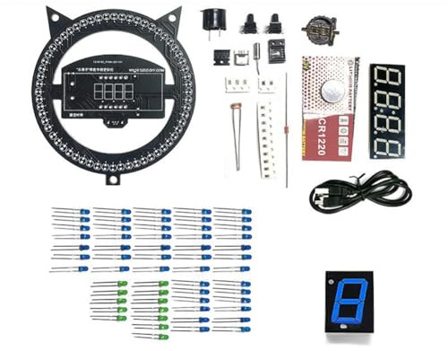 Suoumwa DIY Soldering Practice Kit Clock with Rotating LED DS1302 Display Time Temperature Learning Electronic Project Solder Blue