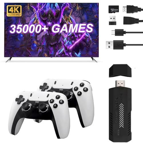 𝗡𝗲𝘄 X2PRO Retro Gaming Console, 4K HD TV Retro Game Stick Built-in 64G 35000+Classic Games 40 Emulators, Plug and Play Gaming Console with Dual 2.4G Wireless Controllers