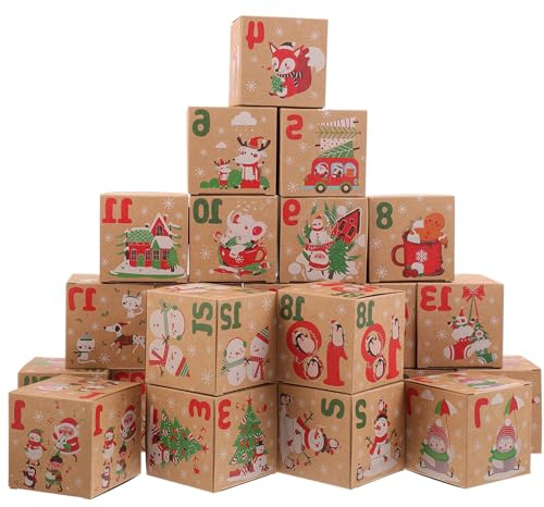 ROMISBABA 24 Stück Teiliges Weihnachts-kalender-geschenkbox Papier Candy Cupcake-verpackungen Stabile Kraftpapier-boxen für Kekse Süßigkeiten Kleine Geschenke für Weihnachtsfeiern und