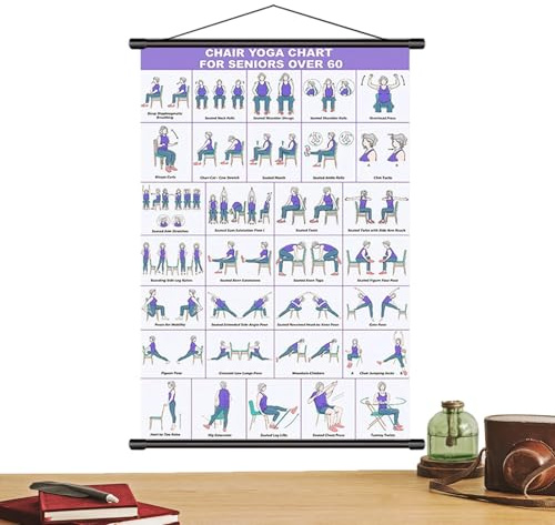 Generico Yoga Poster mit Stuhl – Faltbare Wand | Pilates Diagramm mit Stretching Stuhl | für Büro Wohnzimmer Schlafzimmer Fitness Mobilität Training