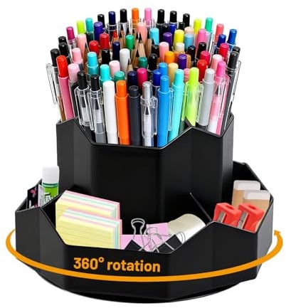 Lvjkes Drehbarer Stiftehalter, Schreibtisch organizer 9 Fächer, Schwarz | Verbesserte große Kapazität 360° drehbar, Kann Bleistifte, Buntstifte, Verschiedene Schreibwaren aufnehmen