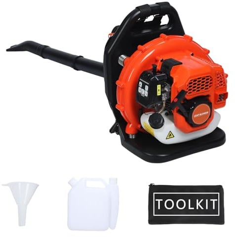 52CC Rucksack Laubbläser, 550CFM Benzingebläse mit 2-Takt-Motor für Rasenpflege, Hofarbeit, Terrassenreinigung und Schneeräumung, Orange