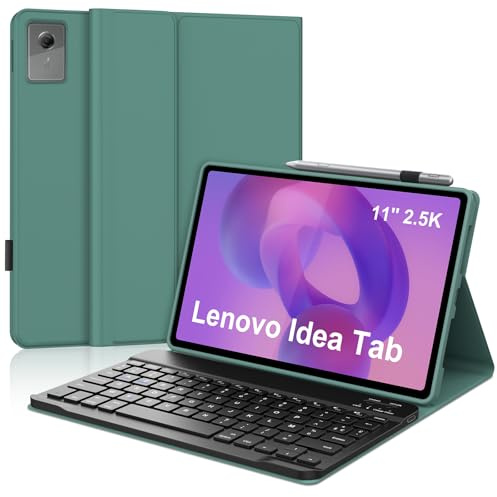 Coque Clavier pour Lenovo Idea Tab 11 Pouces, AZERTY Français Housse Clavier Bluetooth Magnétique Détachable avec Porte Crayon pour Tablette Lenovo Idea Tab 11 2025 (TB336FU/TB336ZU), Vert Foncé