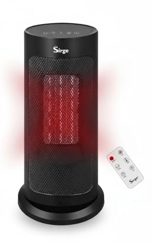 SIRGE Vulcano Stufa Elettrica 2000W, PTC, Termoventilatore, Termoconvettore Oscillante, con Telecomando e manuale, Display Temperatura regolabile da 15°C a 40°C, Timer, Doppia Protezione, Nero
