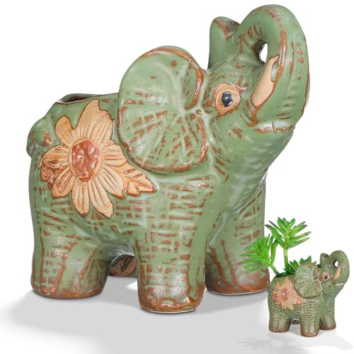 SILENRADAWN Succulent Ceramic Elephant Shaped Pot 4.72X4.53X2.76In Breathable Indoor Desktop Plant Holder Living Room