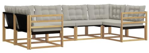 vidaXL Outdoor-Sofagarnitur mit Kissen 6 pcs Weiß und Hellgrau, Garten-Sofa, modernes Outdoor-Sitzset, strapazierfähige Terrassenmöbel, gemütliche Lounge für Dein Wohnzimmer