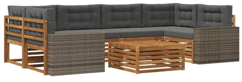 vidaXL Outdoor-Sofagarnitur 7 pcs Natur und Anthrazit Polyester, Gemütliches Outdoor-Set, modernes Lounge-Möbel, Garten-Sofa, tolle Terrassen-Sitzgelegenheit