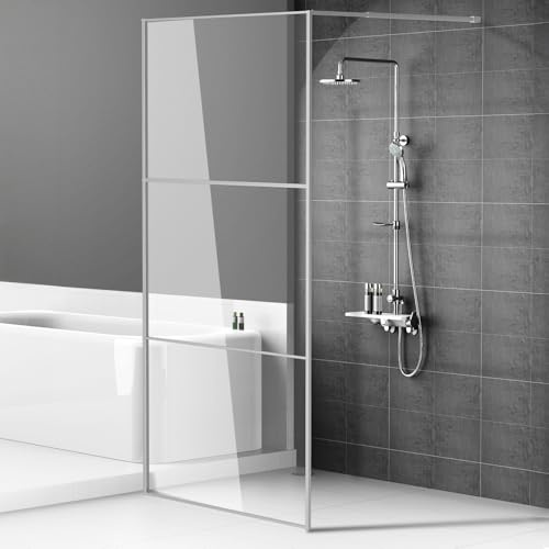 Monucep Walk in Duschwand 100 x 200 cm Silber, Duschwand Glas mit 5 mm ESG-Sicherheitsglas, dreigeteiltes Rahmendesign, Aluminiumrahmen, Duschabtrennung für bodengleiche Dusche und Duschwanne