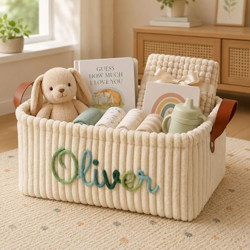 Individuell Gestalteter Geschenkkorb Für Babys Mit Persönlichem Namen, Aufbewahrungskorb Aus Cord Für Neugeborene Jungen Und Mädchen, Aufbewahrungsbox Für Das Kinderzimmer
