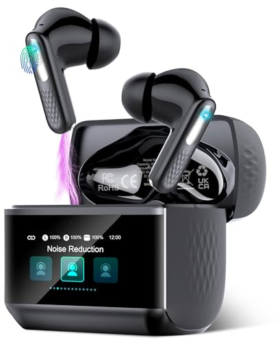 ZYHKON Wireless Earbuds, Bluetooth 5.4 Headphones In Ear with ANC/ENC MIC, HiFi Stereo Bluetooth Ear buds 5 EQ Modes, IP7 Waterproof Bluetooth Earphones with Touchscreen for Android iOS F-Black