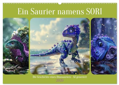 Ein Saurier namens Sori (Wandkalender 2026 DIN A2 quer), CALVENDO Monatskalender: Entzückende Begegnungen eines Dinosauriers - KI generiert (CALVENDO Tiere)