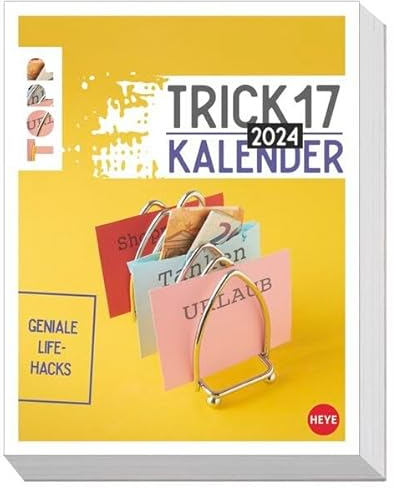 Trick17 Tagesabreißkalender 2024. Nützlicher Lifehack-Kalender 2024 mit praktischen Tipps für jede Lebenslage. Tischkalender oder zum Aufhängen, Abreißkalender für jeden Tag.