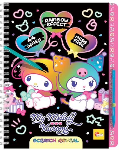Lisciani - My Melody & Kuromi – Hello Kitty Kratzbuch Für Kinder Ab 5 Jahren – Scratch Reveal Mit 44 Seiten Und Stift – Regenbogen-Effekt In Bunt – Kreative Beschäftigung Ohne Schmutz
