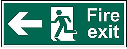 Fire Exit Running Man Arrow Left Sign - Fire Safety - Self-Adhesive PVC - 400mm x 150mm