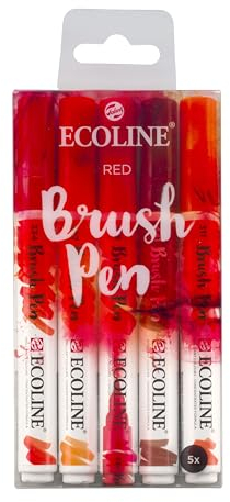 Ecoline Brush Pen-Set mit 5 flüssigen Aquarellstiften – Rottöne | Mischbare Pinselstifte für Handlettering, Zeichnen und Basteln
