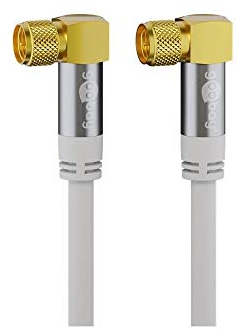 Goobay 70485 5m Satellitenkabel mit 90 Grad gewinkelten F-Stecker für DVB-S Receiver, 75 Ohm, Kabelinternet Modem, Router Weiß