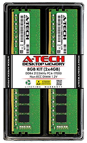 A-Tech 8GB (2x4GB) DDR4 2133MHz DIMM PC4-17000 UDIMM Non-ECC 1.2V CL15 288-Pin Desktop Computer RAM Memory Upgrade Kit