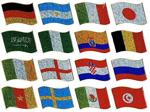 Flaggen Europa Deutschland Italien Belgien England Irland Aufkleber 12-teilig 1 Blatt 135 mm x 100 mm Sticker Basteln Kinder Party Metallic-Look