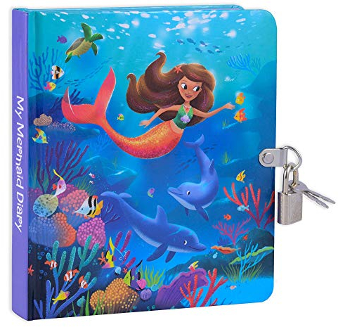 MOLLYBEE KIDS Mermaid Glow in The Dark 6.25 Lock and Key Diary for Girls, 208 Lined Pages with Vibrant Ocean Seascape Cover