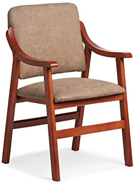 Abuelo A Gusto- Silla Comedor, Brazos de Madera en Cerezo. Tela Antimanchas (Medidas: 86 * 54 * 54 cm). Especial Personas Mayores, Espalda Recta. Comedor o salita.… Tostado
