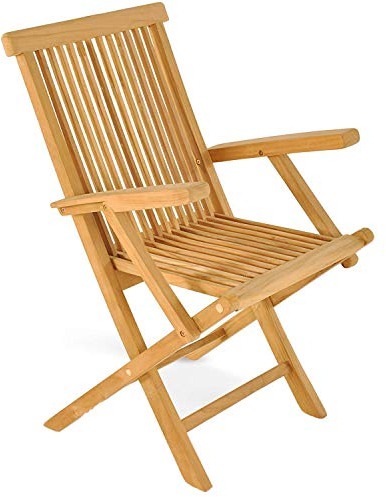 FineHome Luxus Teakholz Klappsessel Gartenstuhl mit Armlehne Klappstuhl nachhaltig bewirtschafteten Plantagenanbau