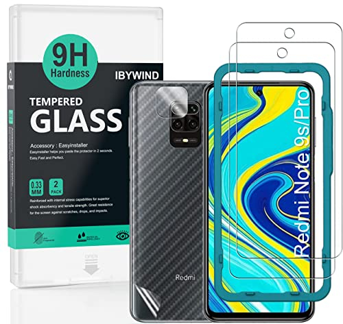 Ibywind Displayschutzfolie kompatibel mit Redmi Note 9S / Redmi Note 9 Pro mit Kamera Schutzfolie, Carbon Fiber Skin für die Rückseite, Inklusive Easy Install Kit