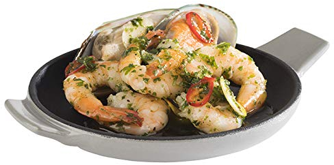 APS padella di servizio Cast Iron - Mini padella in ghisa smaltata, Ø 13 cm, altezza: 2 cm, impilabile, adatta al forno, ciotola, grigio