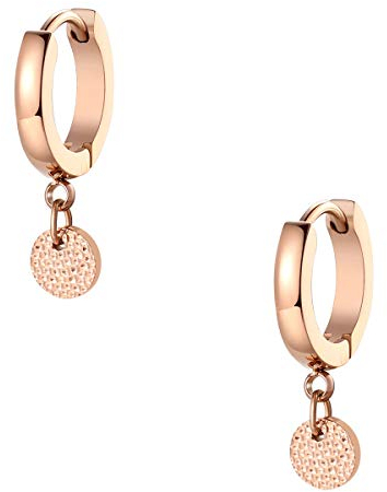Happiness Boutique Damen Creolen mit Plättchen Anhänger Runde Ohrringe Kreis Geometrischer Edelstahlschmuck in Rosegold Farbe