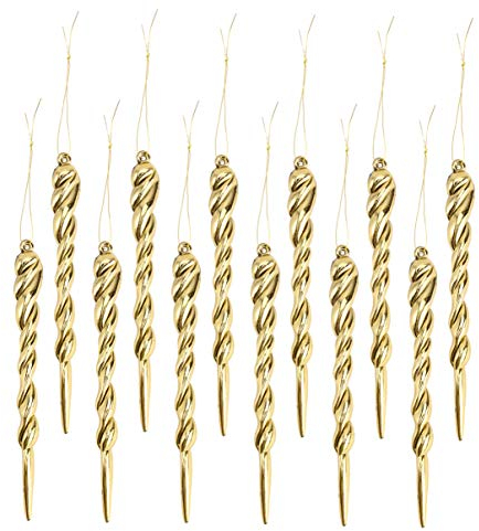 Amosfun 12Pcs Weihnachtsbaum Eiszapfen Ornamente Verdreht Klar Plastik Eiszapfen Tropfen Ornamente Weihnachtsbaum Eiszapfen Hängen für DIY Gartenparty Hochzeit (Golden)