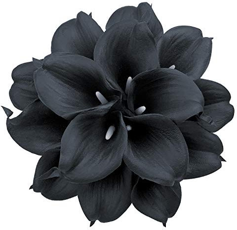 HUAHUASHIJIE Lot de 15 lys calla artificiels au toucher réaliste, pour bouquet de mariée, décoration d'intérieur, fête (noir)