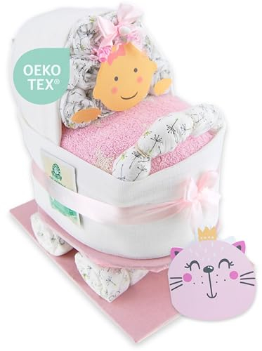Windeltorte ® Windeltorte Kinderwagen | Windelkinderwagen für Jungen und Mädchen - LILLYDOO Windeln | Geschenk zur Geburt | Taufgeschenk | Geschenk zur Babyparty – Windelgeschenk (Rosa/Mädchen)
