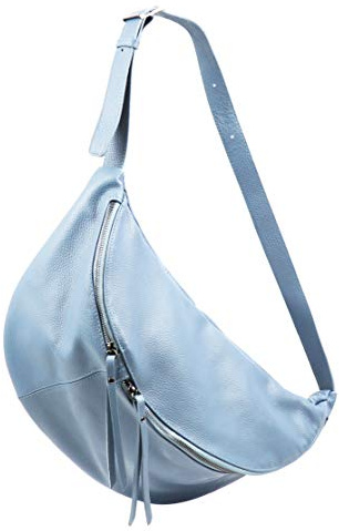 SH Leder echt Leder Damen Unisex Brusttasche für Festival Reise XXL Gross Hüfttasche Crossbody Bag Frauen Ledertasche 49x28cm Daniela G768 (Hellblau)