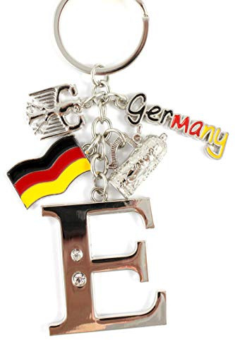 ELLUG Schlüsselanhänger H.: 11cm Buchstaben/Letter/Initalien/Alphabet/ABC mit Glitzersteinen & Charms Bierkrug/Adler/Deutschland-Fahne/Germany (E)