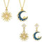 JewelryWe 4pcs Halskette Ohrringe Schmuck Set Damen Sonne Mond Anhänger Kette Asymmetrische Ohrstecker Ohrhänger Gold