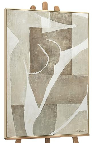 YS-Art XXL Abstrakt Acryl Gemälde auf Leinwand mit Rahmen Mery handgemalte Wandbilder Wohnzimmer Akt Cremefarben Wohndekor Bilder echte Kunst 140x100 cm