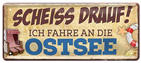 Ostsee Blechschild - Retro Deko Metallschild - Geschenk für Küstenfans Ostseefans - Dekoration Wohnmobil Wohnwagen Reisemobil Camper Büro Werkstatt - 28x12cm