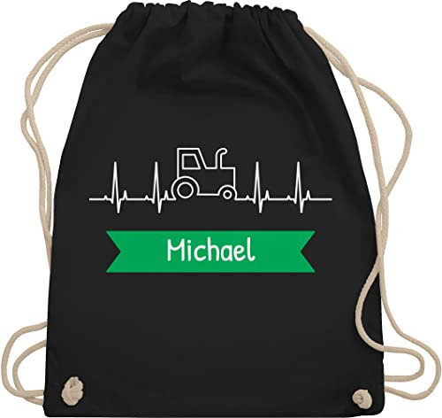 Turnbeutel Rucksack - Traktor Banner mit Namen personalisiert - Unisize - Schwarz - personalisierter stoffbeutel trecker traktoren beutel turntasche kindergarten bulldog sportbeutel