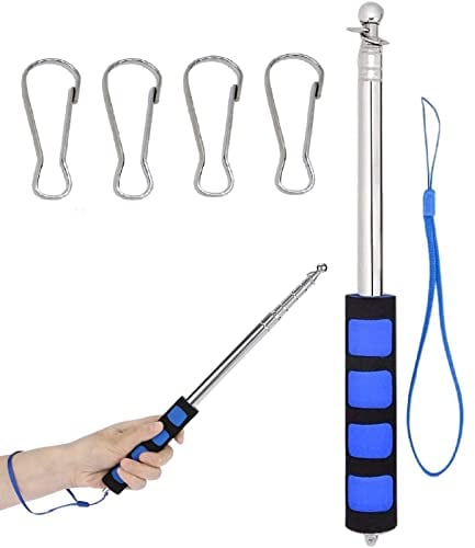 Asta Bandiera Telescopica,Asta Porta Bandiera Telescopica,Asta della Bandiera Acciaio Inox,Asta Telescopica per Bandiera,con 4 Ganci,per Viaggi,Gite,Insegnanti,per Guida Turistica in Campeggio